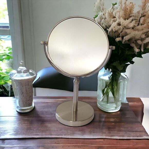 Broyhill Magnifying Makeup Mirror 8" Double Sided Vanity Tabletop Mirror Nickel. - Picture 1 of 16